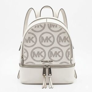 MK Michael Kors Rhea Zip Optic White Perforated MK Circle Logo Backpack